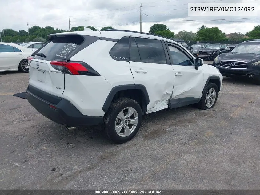 2021 Toyota Rav4 Xle/Xle Premium VIN: 2T3W1RFV0MC124092 Lot: 40053989