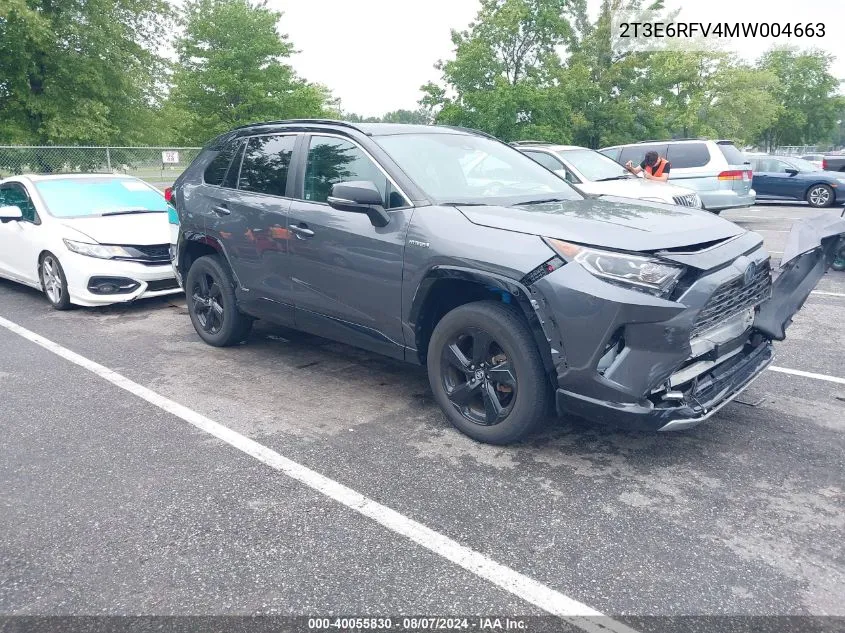 2021 Toyota Rav4 Xse VIN: 2T3E6RFV4MW004663 Lot: 40055830