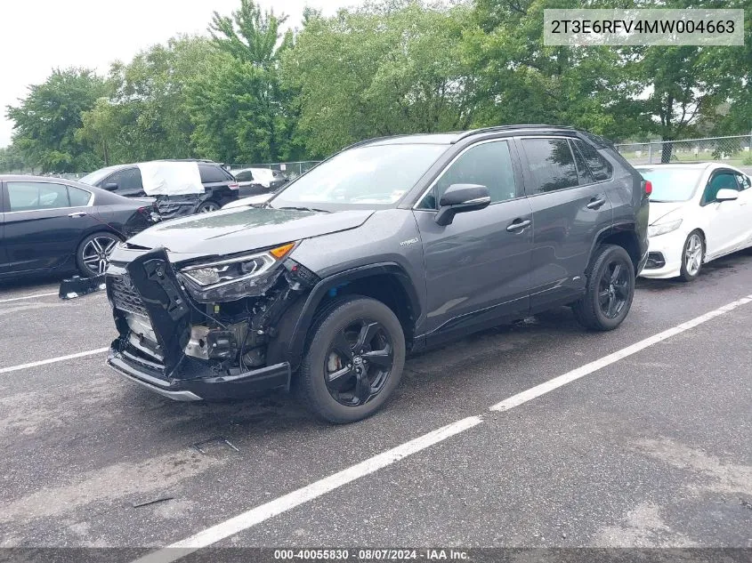 2021 Toyota Rav4 Xse VIN: 2T3E6RFV4MW004663 Lot: 40055830