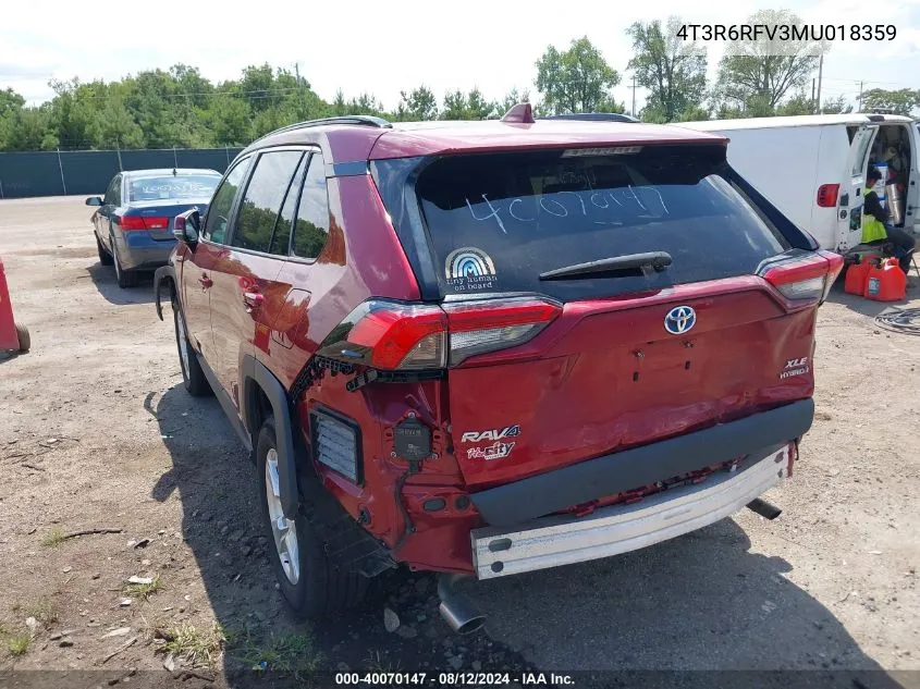 2021 Toyota Rav4 Xle/Xle Premium/Xse VIN: 4T3R6RFV3MU018359 Lot: 40070147