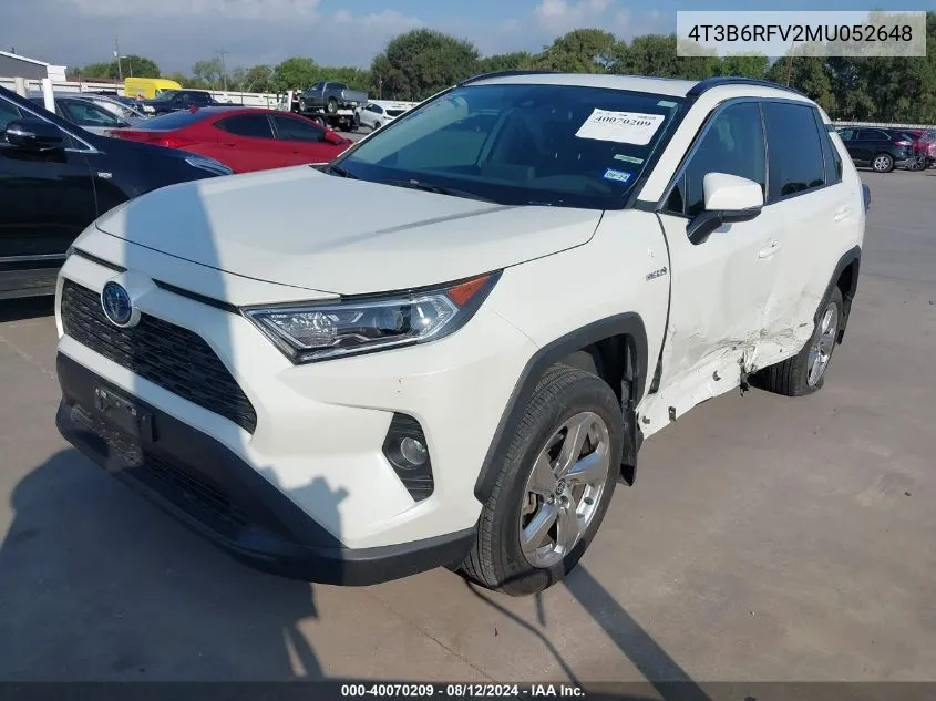 2021 Toyota Rav4 Hybrid Xle Premium VIN: 4T3B6RFV2MU052648 Lot: 40070209