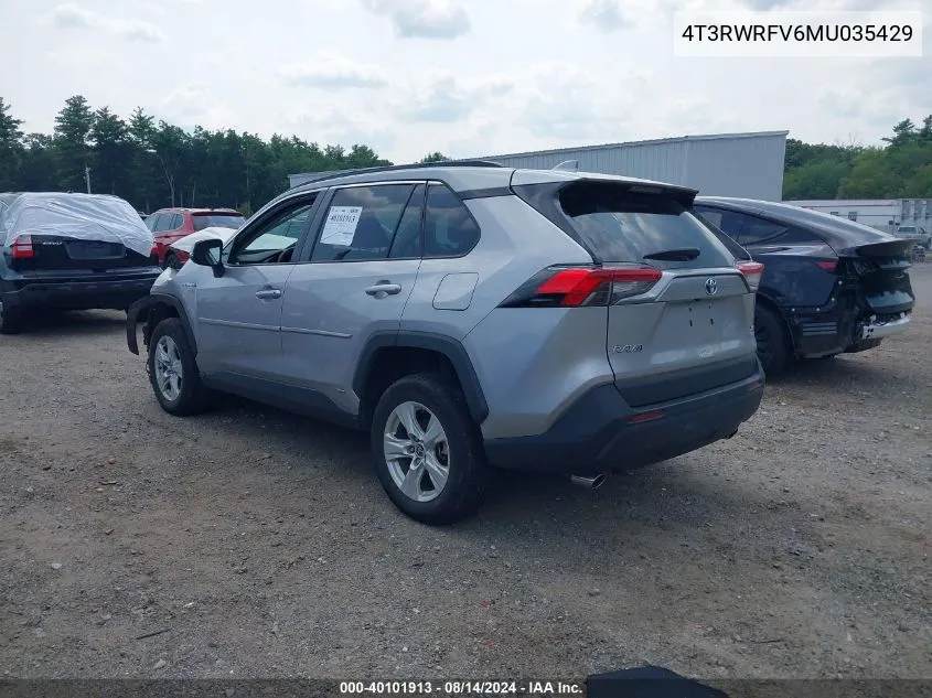 2021 Toyota Rav4 Hybrid Xle VIN: 4T3RWRFV6MU035429 Lot: 40101913