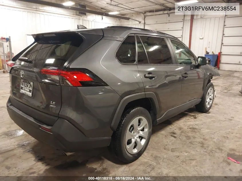 2021 Toyota Rav4 Le VIN: 2T3G1RFV6MC238554 Lot: 40118315