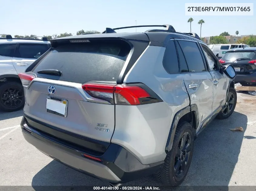 2T3E6RFV7MW017665 2021 Toyota Rav4 Hybrid Xse