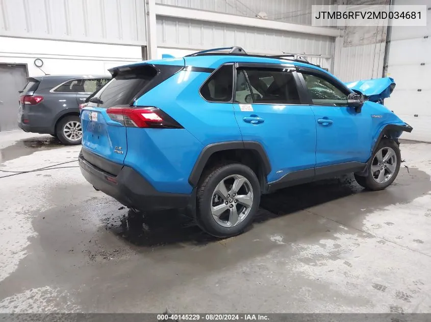 2021 Toyota Rav4 Xle Premium/Xse VIN: JTMB6RFV2MD034681 Lot: 40145229