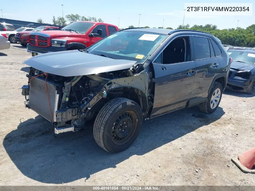 2021 Toyota Rav4 Le VIN: 2T3F1RFV4MW220354 Lot: 40161854