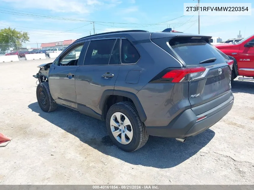 2021 Toyota Rav4 Le VIN: 2T3F1RFV4MW220354 Lot: 40161854