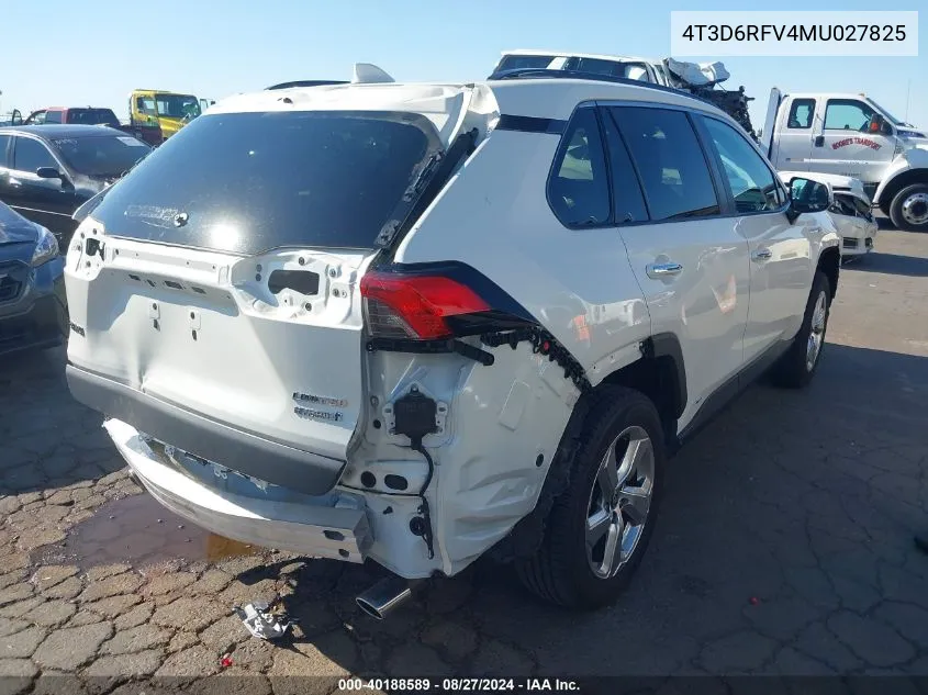 2021 Toyota Rav4 Hybrid Limited VIN: 4T3D6RFV4MU027825 Lot: 40188589