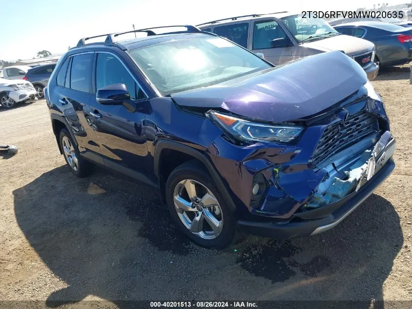 2T3D6RFV8MW020635 2021 Toyota Rav4 Hybrid Limited