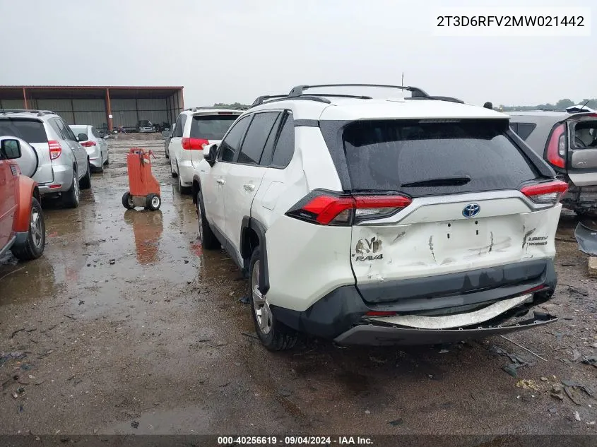 2T3D6RFV2MW021442 2021 Toyota Rav4 Hybrid Limited