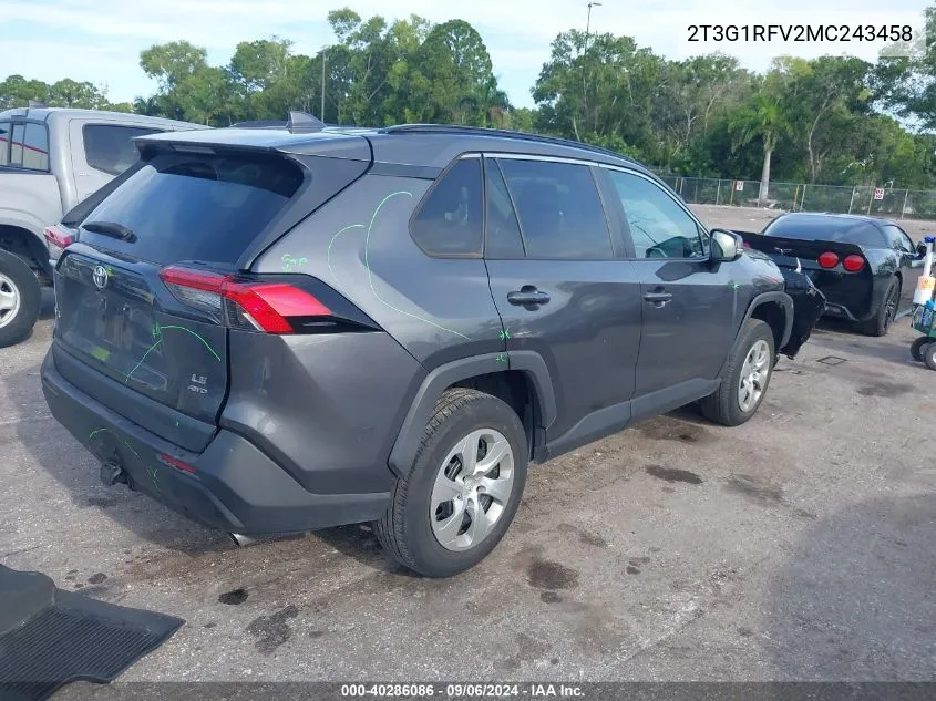 2021 Toyota Rav4 Le VIN: 2T3G1RFV2MC243458 Lot: 40286086