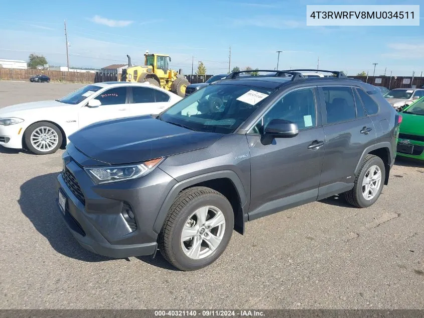 4T3RWRFV8MU034511 2021 Toyota Rav4 Hybrid Xle