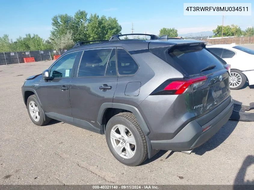 2021 Toyota Rav4 Hybrid Xle VIN: 4T3RWRFV8MU034511 Lot: 40321140