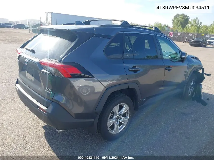 2021 Toyota Rav4 Hybrid Xle VIN: 4T3RWRFV8MU034511 Lot: 40321140