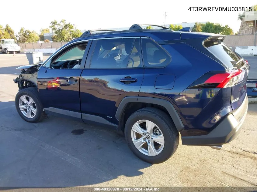 2021 Toyota Rav4 Hybrid Xle VIN: 4T3RWRFV0MU035815 Lot: 40328970