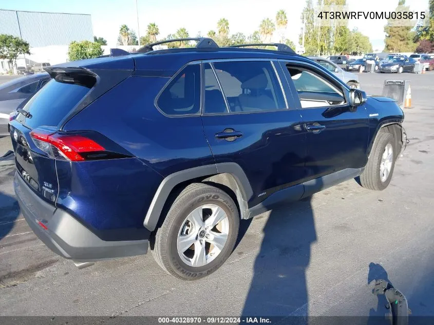 2021 Toyota Rav4 Hybrid Xle VIN: 4T3RWRFV0MU035815 Lot: 40328970