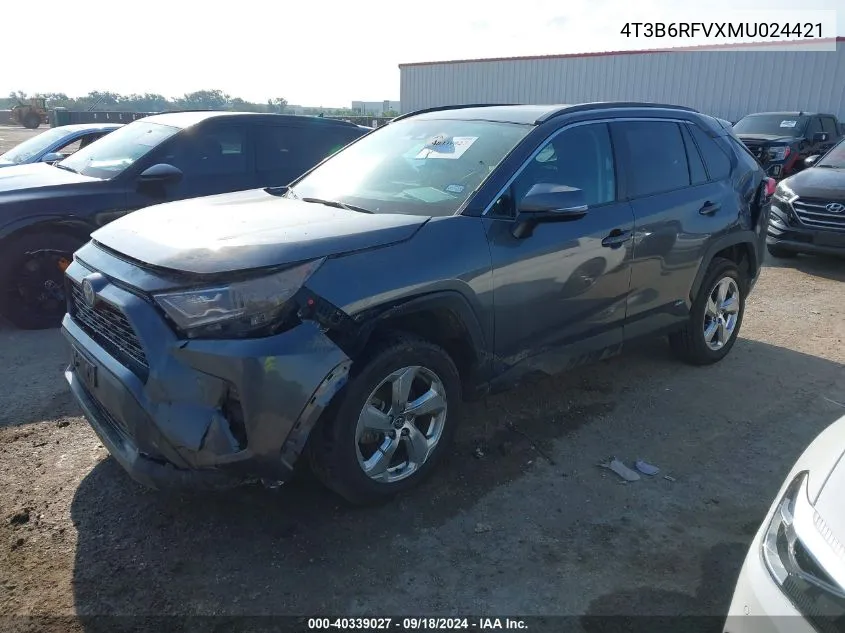 2021 Toyota Rav4 Hybrid Xle Premium/Xse VIN: 4T3B6RFVXMU024421 Lot: 40339027