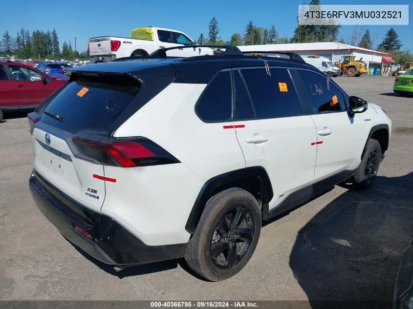 2021 Toyota Rav4 Hybrid Xse VIN: 4T3E6RFV3MU032521 Lot: 40366795