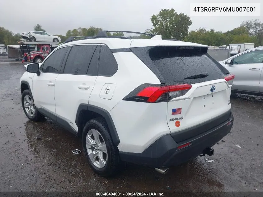 2021 Toyota Rav4 Hybrid Xle VIN: 4T3R6RFV6MU007601 Lot: 40404001