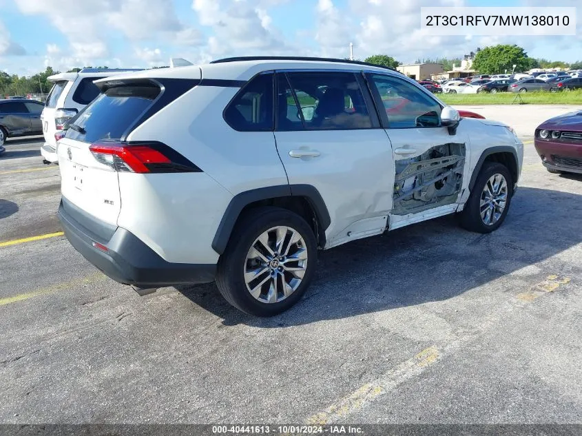 2021 Toyota Rav4 Xle Premium VIN: 2T3C1RFV7MW138010 Lot: 40441613