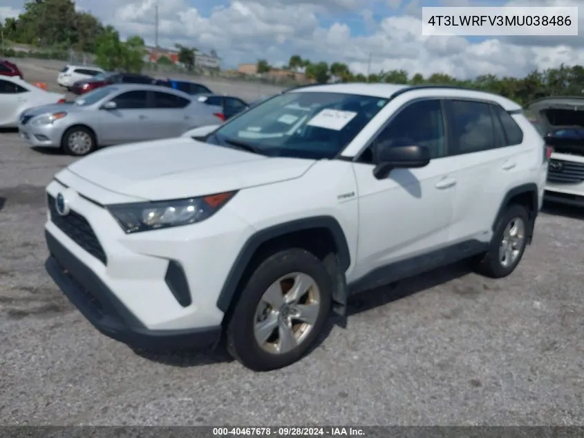 2021 Toyota Rav4 Hybrid Le VIN: 4T3LWRFV3MU038486 Lot: 40467678