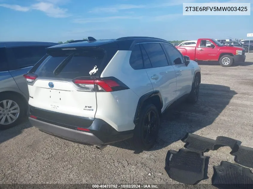 2021 Toyota Rav4 Hybrid Xse VIN: 2T3E6RFV5MW003425 Lot: 40473752