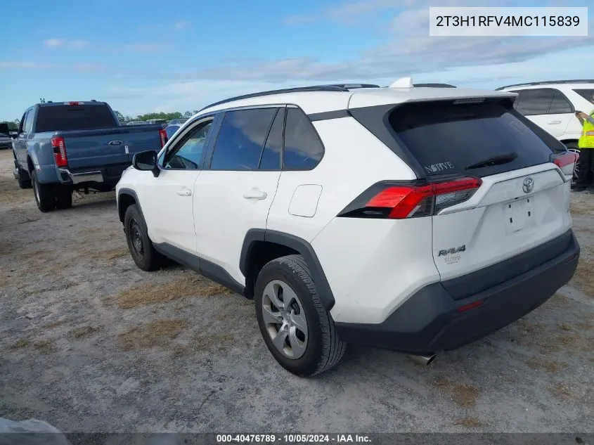 2021 Toyota Rav4 Le VIN: 2T3H1RFV4MC115839 Lot: 40476789