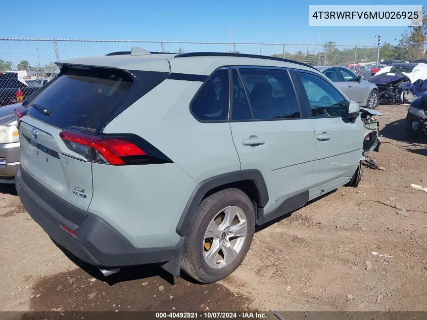 2021 Toyota Rav4 Hybrid Xle VIN: 4T3RWRFV6MU026925 Lot: 40492821