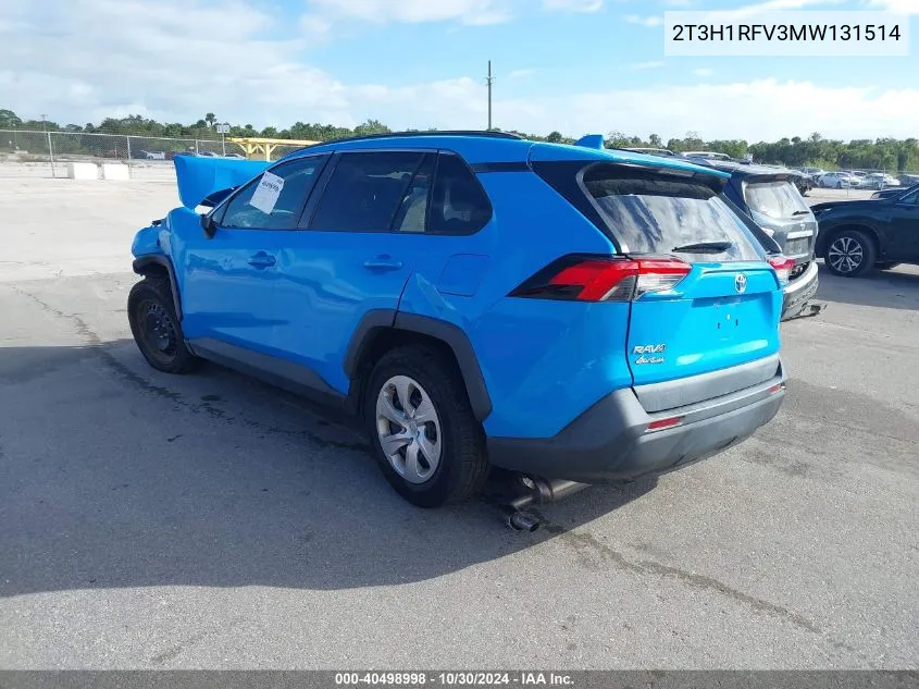 2021 Toyota Rav4 Le VIN: 2T3H1RFV3MW131514 Lot: 40498998