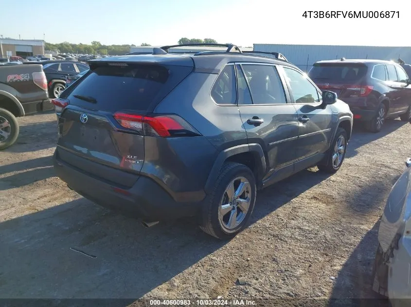 2021 Toyota Rav4 Hybrid Xle Premium VIN: 4T3B6RFV6MU006871 Lot: 40500983