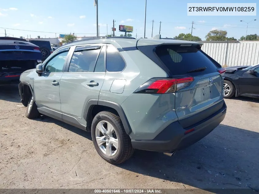 2021 Toyota Rav4 Hybrid Xle VIN: 2T3RWRFV0MW108259 Lot: 40501646