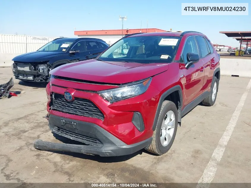 2021 Toyota Rav4 Hybrid Le VIN: 4T3LWRFV8MU024230 Lot: 40514154