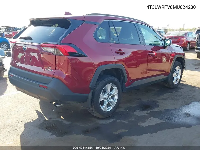 2021 Toyota Rav4 Hybrid Le VIN: 4T3LWRFV8MU024230 Lot: 40514154