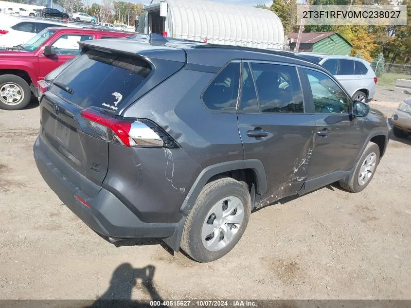 2021 Toyota Rav4 Le VIN: 2T3F1RFV0MC238027 Lot: 40515627