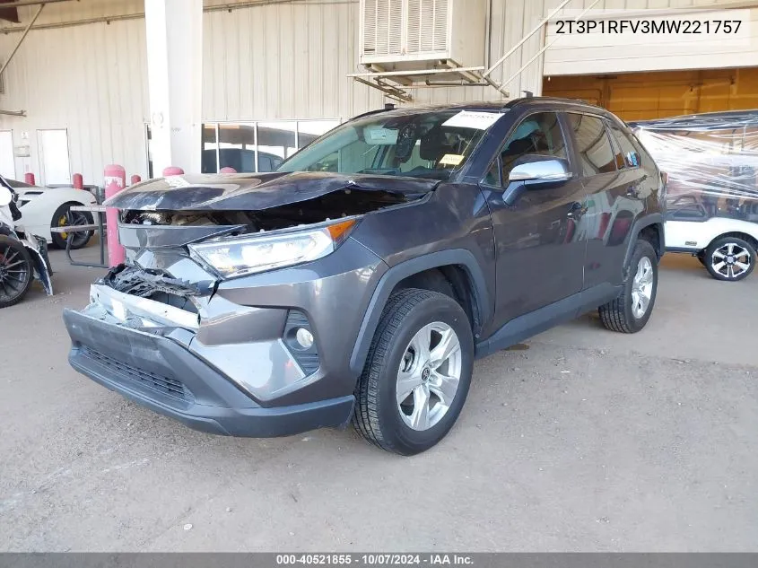 2021 Toyota Rav4 Xle VIN: 2T3P1RFV3MW221757 Lot: 40521855