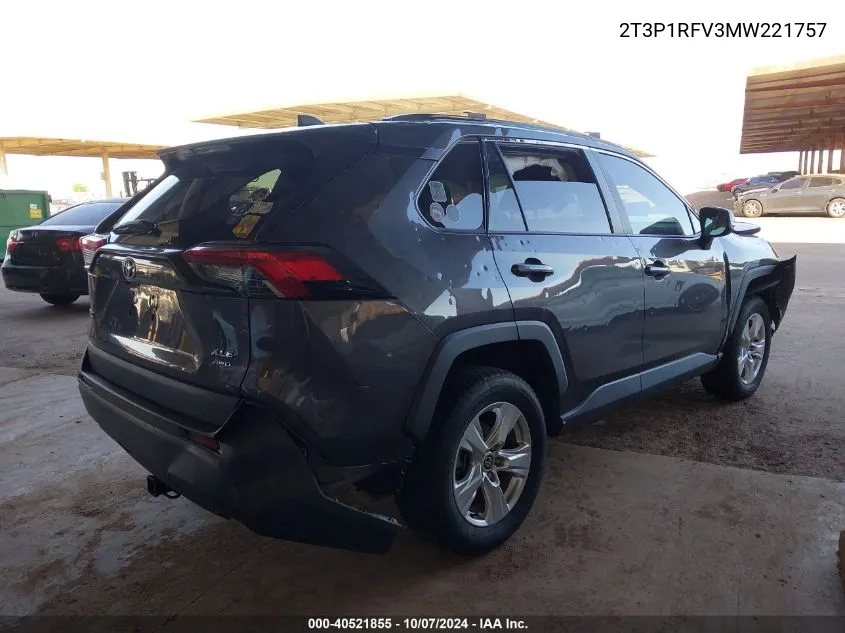 2021 Toyota Rav4 Xle VIN: 2T3P1RFV3MW221757 Lot: 40521855