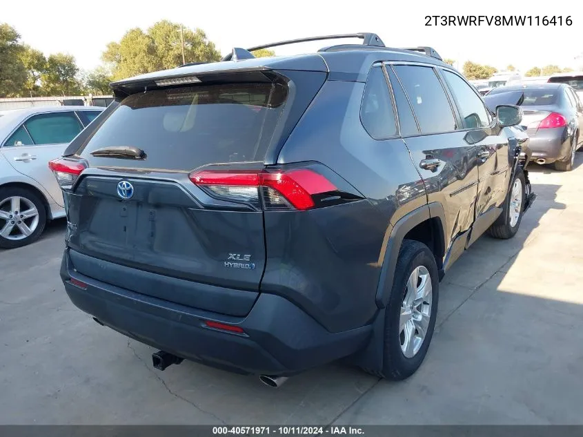 2021 Toyota Rav4 Hybrid Xle VIN: 2T3RWRFV8MW116416 Lot: 40571971