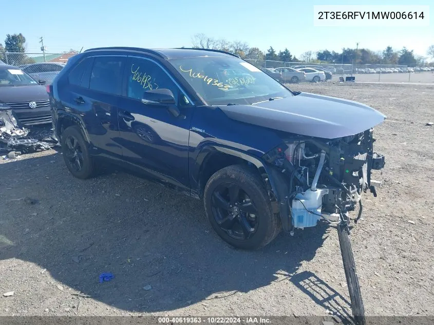 2021 Toyota Rav4 Hybrid Xse VIN: 2T3E6RFV1MW006614 Lot: 40619363