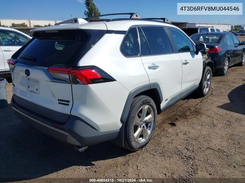 2021 Toyota Rav4 Hybrid Limited VIN: 4T3D6RFV8MU044546 Lot: 40654315