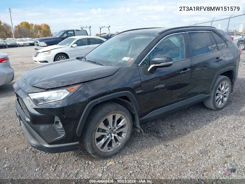 2021 Toyota Rav4 Xle Premium VIN: 2T3A1RFV8MW151579 Lot: 40668636