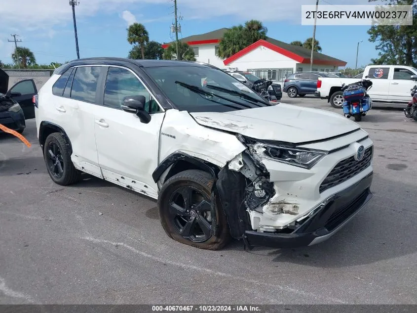 2021 Toyota Rav4 Hybrid Xse VIN: 2T3E6RFV4MW002377 Lot: 40670467