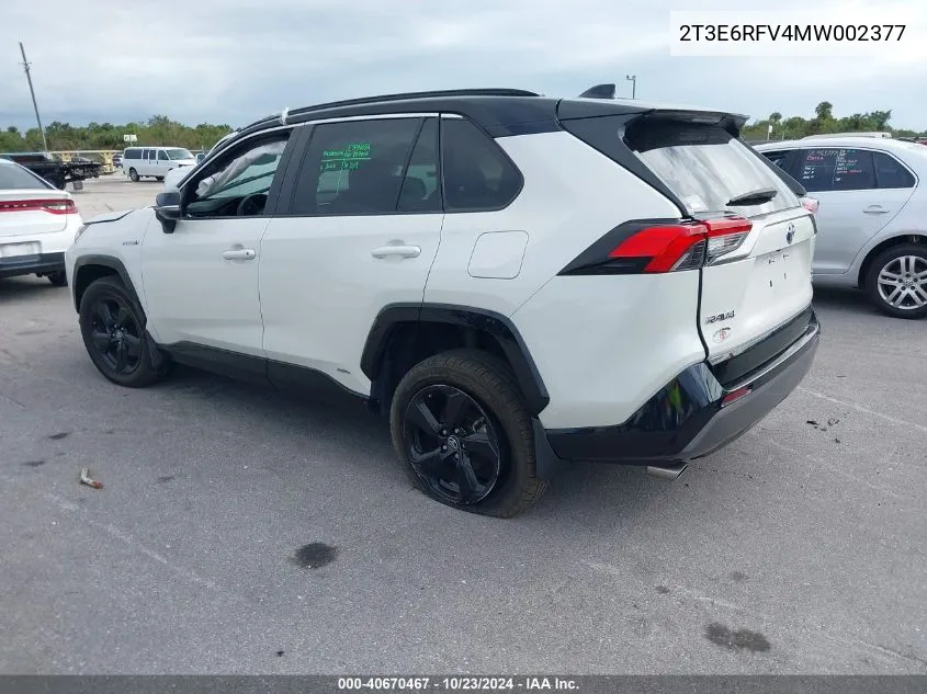 2021 Toyota Rav4 Hybrid Xse VIN: 2T3E6RFV4MW002377 Lot: 40670467