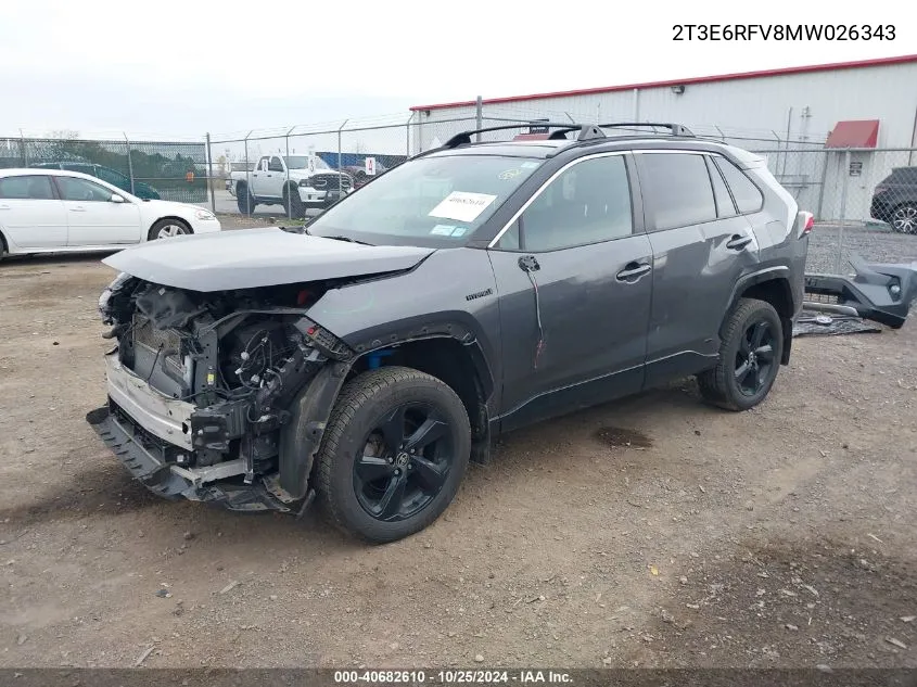 2021 Toyota Rav4 Hybrid Xse VIN: 2T3E6RFV8MW026343 Lot: 40682610