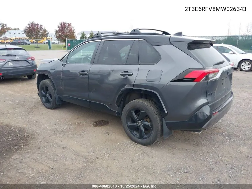 2021 Toyota Rav4 Hybrid Xse VIN: 2T3E6RFV8MW026343 Lot: 40682610