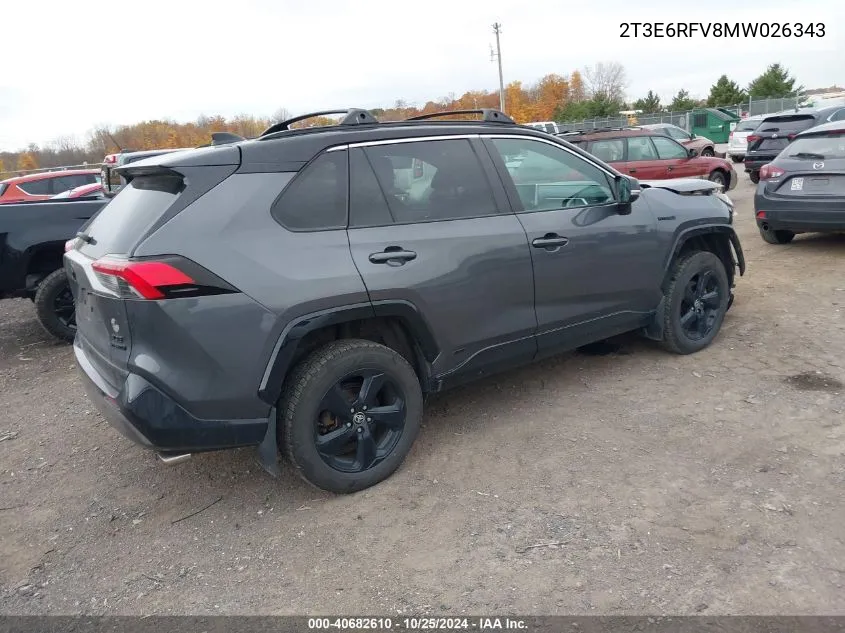 2021 Toyota Rav4 Hybrid Xse VIN: 2T3E6RFV8MW026343 Lot: 40682610