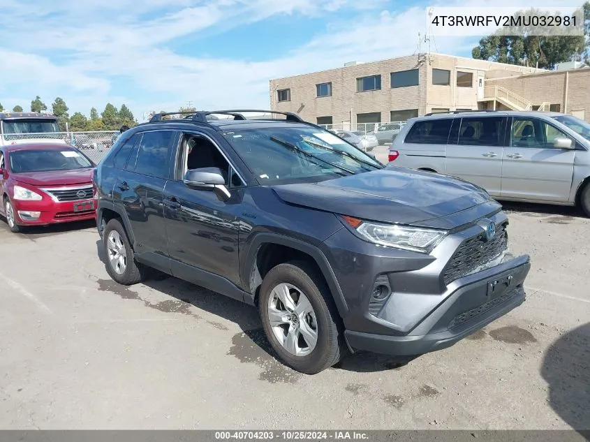 2021 Toyota Rav4 Hybrid Xle VIN: 4T3RWRFV2MU032981 Lot: 40704203