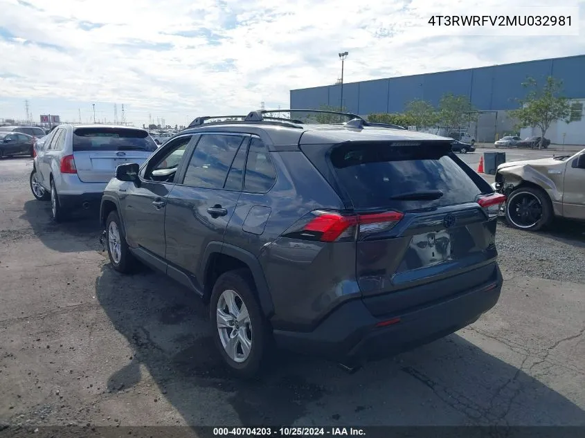 2021 Toyota Rav4 Hybrid Xle VIN: 4T3RWRFV2MU032981 Lot: 40704203