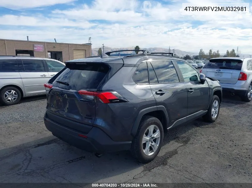 2021 Toyota Rav4 Hybrid Xle VIN: 4T3RWRFV2MU032981 Lot: 40704203