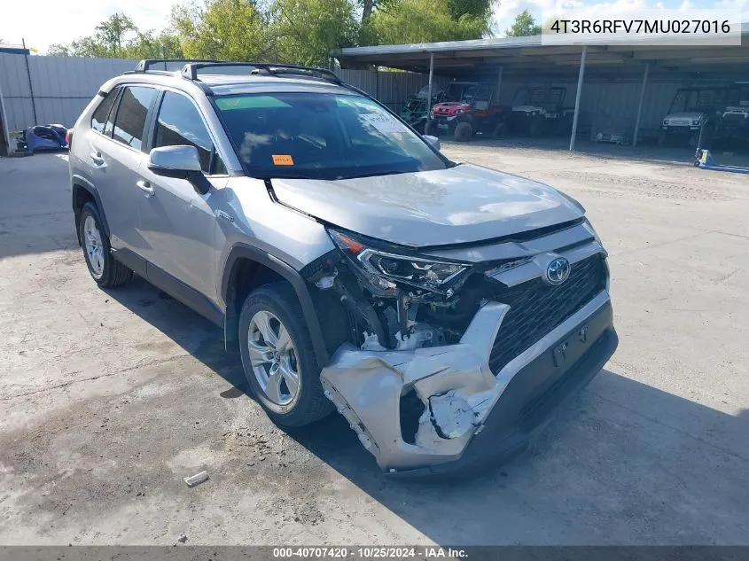 2021 Toyota Rav4 Hybrid Xle VIN: 4T3R6RFV7MU027016 Lot: 40707420