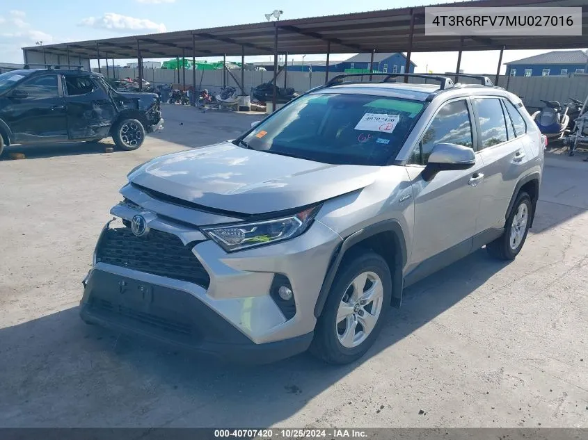 2021 Toyota Rav4 Hybrid Xle VIN: 4T3R6RFV7MU027016 Lot: 40707420